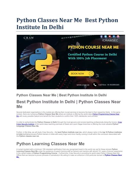 Master Python Programming: Complete Course for All Levels. Python is widely used in various industries, including web development, data science, machine learning, and automation. The Python Training in Bangalore offers a comprehensive curriculum that covers both fundamental and advanced concepts of Python programming. 